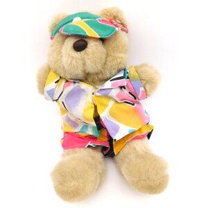 Vintage Rad Dan Dee Teddy Bear Plush with Tag Colorful Beach Surfer Clothes 80s